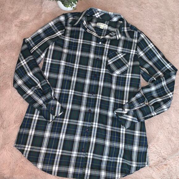 Orvis Women's Dark Green Plaid Button-Up Long-Sleeve Collar Shirt Size: 4 - Picture 2 of 12
